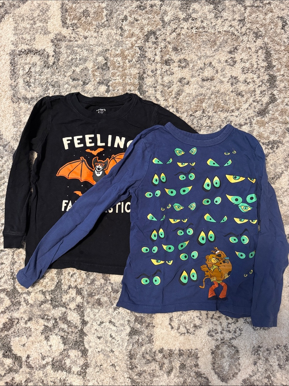 Kids Long-Sleeve Halloween Graphic Tops - Black & Navy